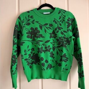 Staccato Vibrant Green Bkack Floral Sweater sz large
